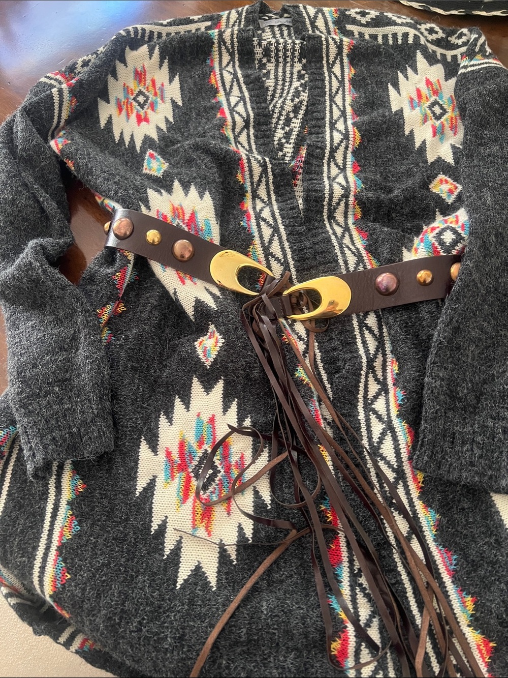 Aztec-Pattern Open Front Utility Jacket Cardigan - Dark Gray